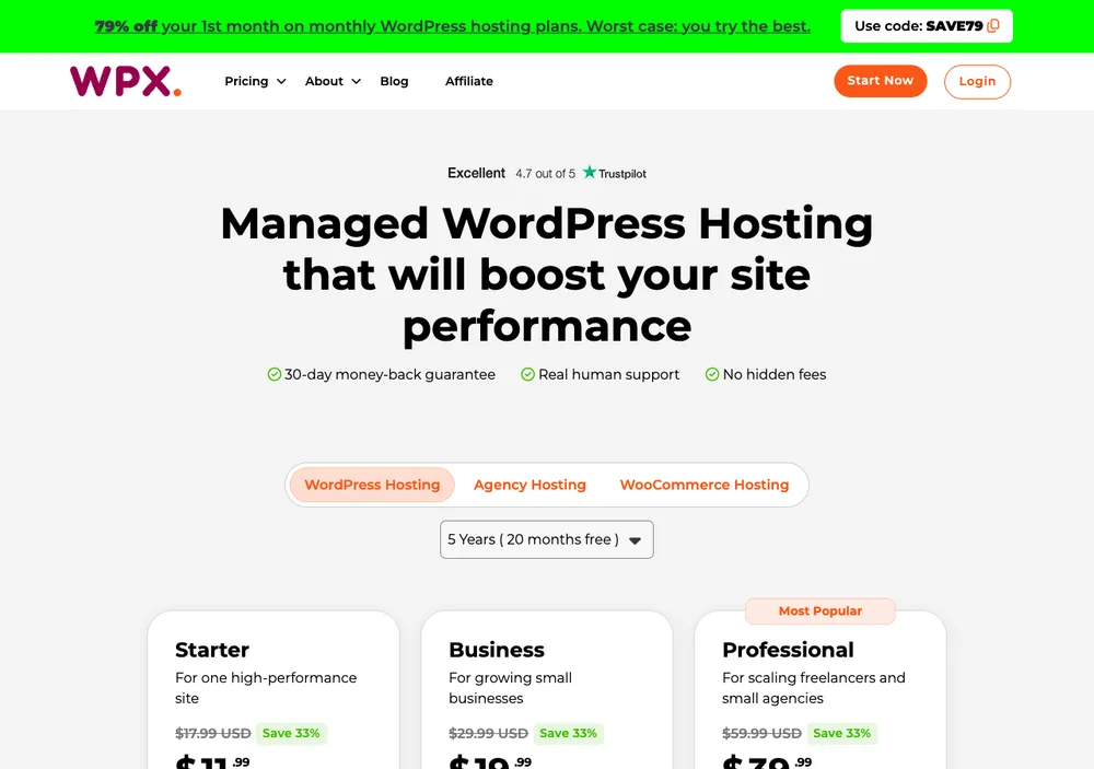 WPX Hosting 主機評價 - CP 值超高虛擬主機推薦,建立快速 WordPress 網站最佳的虛擬主機商 2 TechMoon 截圖|WPX Hosting WordPress 方案價格比較頁面