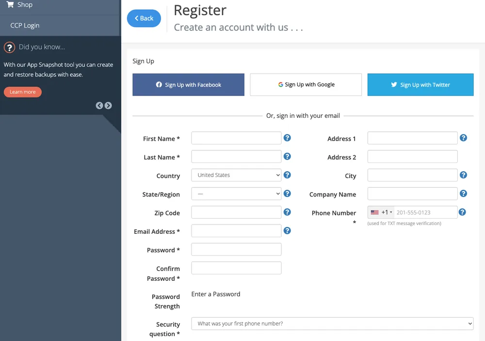 CloudAccess Free WordPress Hosting - 免費 WordPress 虛擬主機申請與免費一鍵安裝 WordPress & Joomla 3 TechMoon 截圖|CloudAccess 免費 WordPress 託管帳戶註冊表單