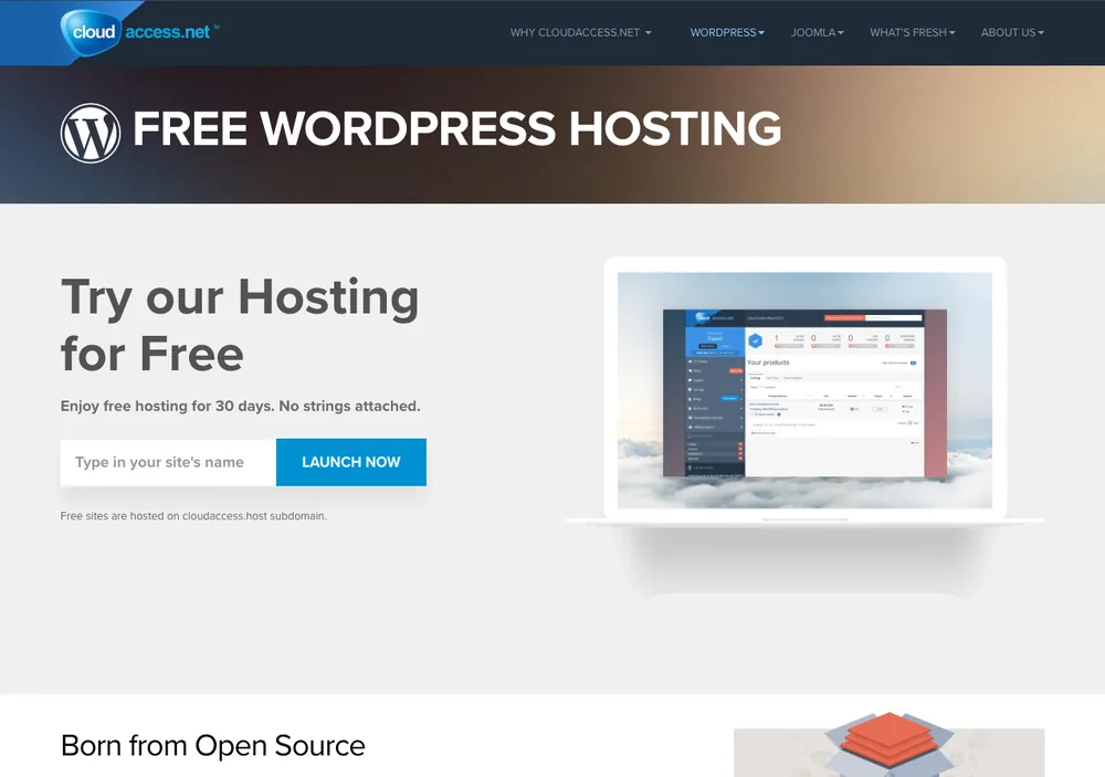 CloudAccess Free WordPress Hosting - 免費 WordPress 虛擬主機申請與免費一鍵安裝 WordPress & Joomla 2 TechMoon 截圖|CloudAccess 免費 WordPress 託管方案申請頁面