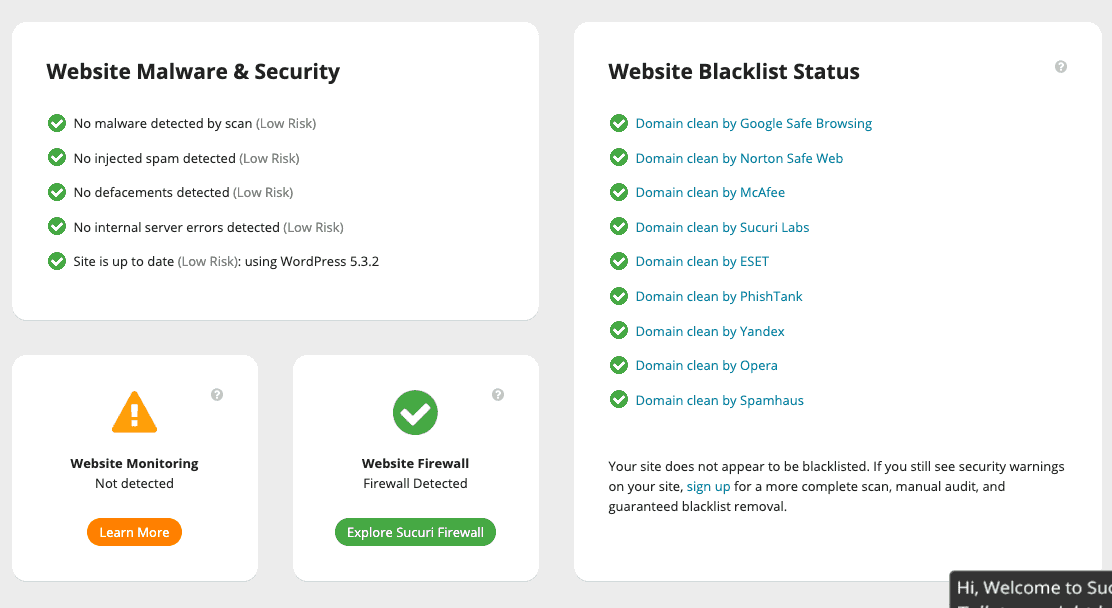 Sucuri SiteCheck 各安全性與黑名單檢測項目