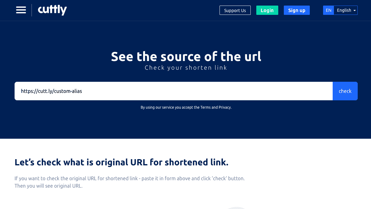 進入「Check URL」頁面後，輸入短網址就可以確認原始目標網址
