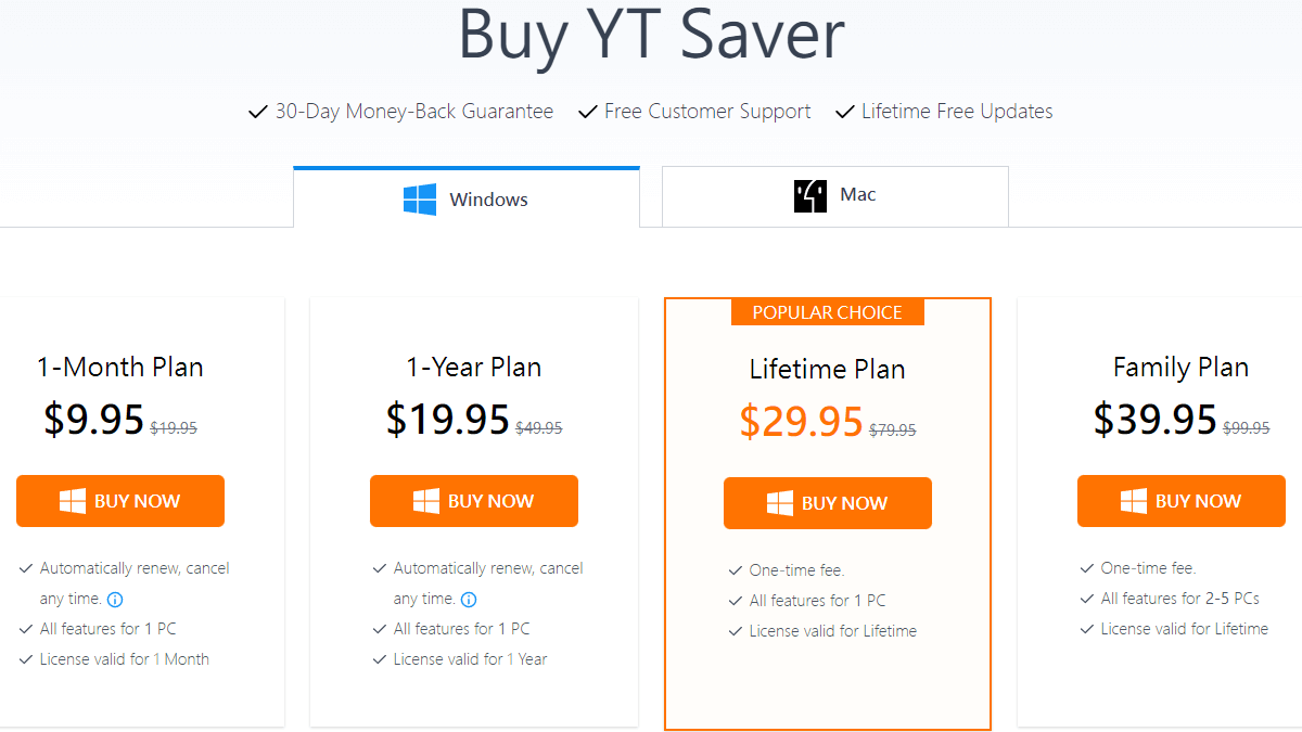 YT Saver 價目表