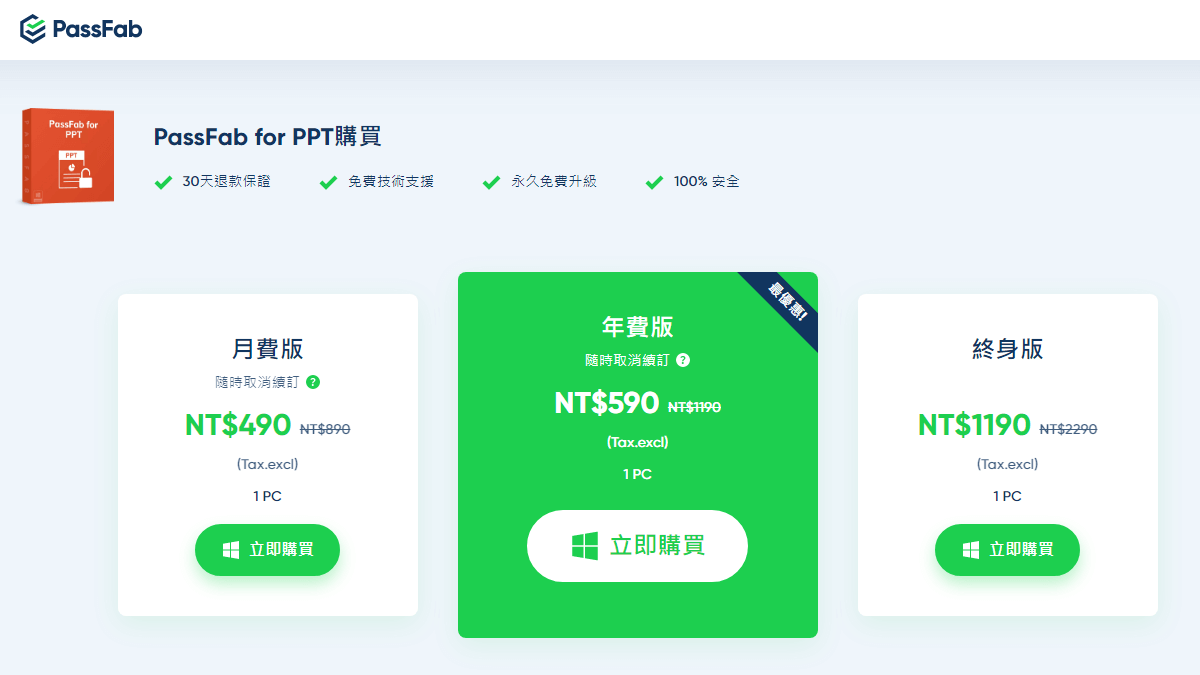 PassFab for PPT 價目表