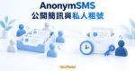 AnonymSMS 共享訊息托盤與附時鐘、鑰匙的租用信封概念示意圖