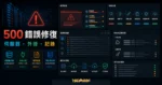 WordPress 500 Internal Server Error 修復教學的 TechMoon 精選圖片，呈現錯誤預覽、.htaccess 檢查、PHP 記憶體、停用外掛、核心檔案與伺服器紀錄。