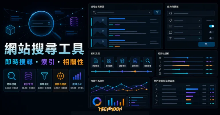 Algolia 搜尋教學:方案、API Key 與 WordPress 串接 2 Algolia - 替代 Google Custom Search Engine 與網站內建搜尋功能的新選擇的 TechMoon 精選圖片,呈現WordPress相關介面、重點標題與科技感背景。