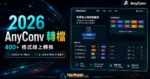 AnyConv 免費線上轉檔案服務，支援超過 400 種檔案格式，每小時最多可轉換 60 個檔案的 TechMoon 精選圖片，呈現AnyConv相關介面、重點標題與科技感背景。
