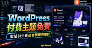 【WordPress 付費主題免費下載】AppArt - Creative WordPress Theme For Apps Saas的 TechMoon 精選圖片，呈現Wordpress相關介面、重點標題與科技感背景。
