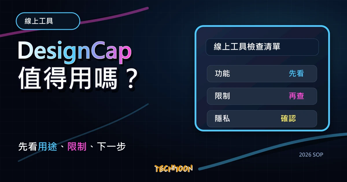 DesignCap - 免費線上圖片編輯器,大量範本一鍵套用,圖片設計新利器,TechMoon 2026 新版 SOP 精選圖片