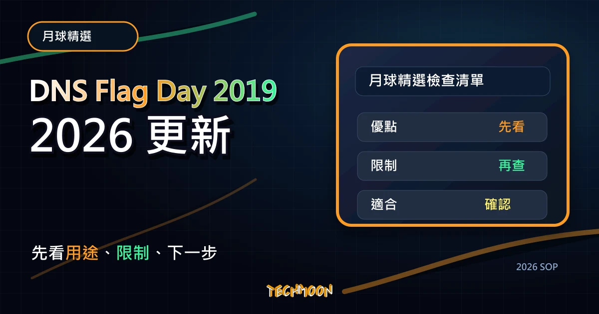 DNS Flag Day 2019 - DNS 重大更新，你的網站網址有可能會因此受到影響，TechMoon 2026 新版 SOP 精選圖片