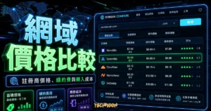 Domcomp 網域名稱比價網站，快速尋找最便宜的網域註冊商完整教學（首購、續約、轉移）的 TechMoon 精選圖片，呈現網域價格比較、主題介面與重點資訊。