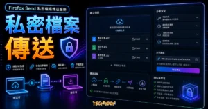 Firefox Send 簡單而私密的檔案共享服務，最高 2.5 GB 檔案免費加密傳輸的 TechMoon 精選圖片，呈現私密檔案傳送主題、相關介面與科技感背景。