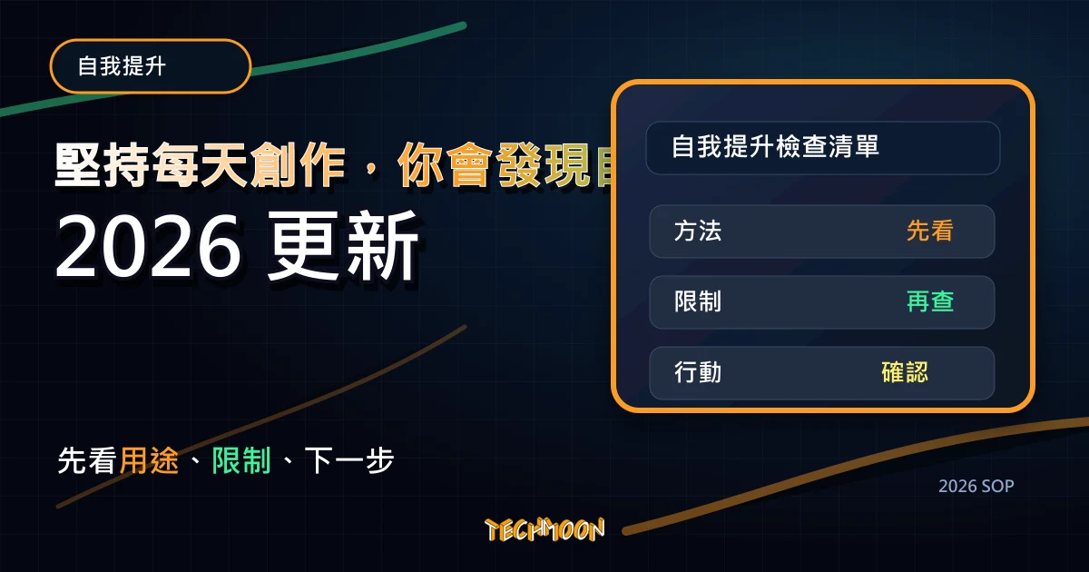 堅持每天創作,你會發現自己很不一樣,TechMoon 2026 新版 SOP 精選圖片
