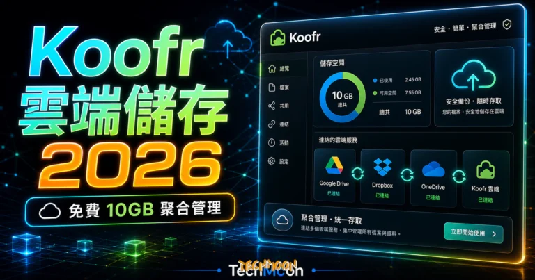 Koofr - 免費 10 GB 雲端儲存空間,可連結同步 Google Drive、Dropbox 與OneDrive 實現聚合管理功能 5 Koofr - 免費 10 GB 雲端儲存空間,可連結同步 Google Drive、Dropbox 與OneDrive 實現聚合管理功能的 TechMoon 精選圖片,呈現Koofr相關介面、重點標題與科技感背景。