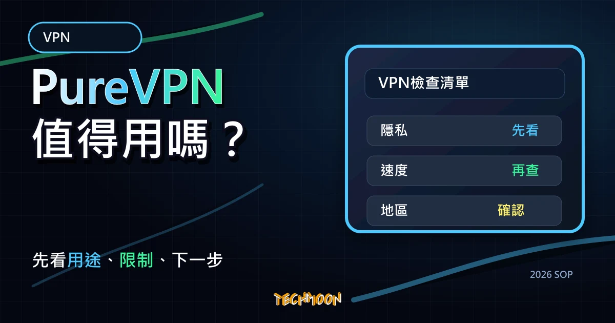 PureVPN - 超好用的 VPN 翻牆工具，超過 180 個國家伺服器，可跨區觀看 Netflix 各國影集，TechMoon 2026 新版 SOP 精選圖片