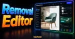 Removal Editing Tool - 強大的免費線上圖片編輯器，將圖片去背後自動匯入即可立即設計自訂橫幅廣告的 TechMoon 精選圖片，呈現Removal Editor主題、相關介面與科技感背景。