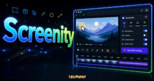 Screenity - 強大且免費的開源教學影片錄製工具，能錄製螢幕畫面與輸入文字動畫的 Chrome 擴充功能的 TechMoon 精選圖片，呈現Screenity For Chrome相關介面、重點標題與科技感背景。