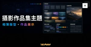 Soho Pro Photography Portfolio 的 TechMoon 精選圖片，呈現攝影作品集、相簿版型、作品展示與 WordPress 主題設定介面。