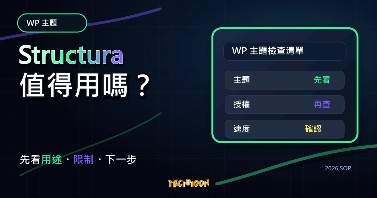 【WordPress 付費主題免費下載】Structura - Minimal One Page Theme，TechMoon 2026 新版 SOP 精選圖片