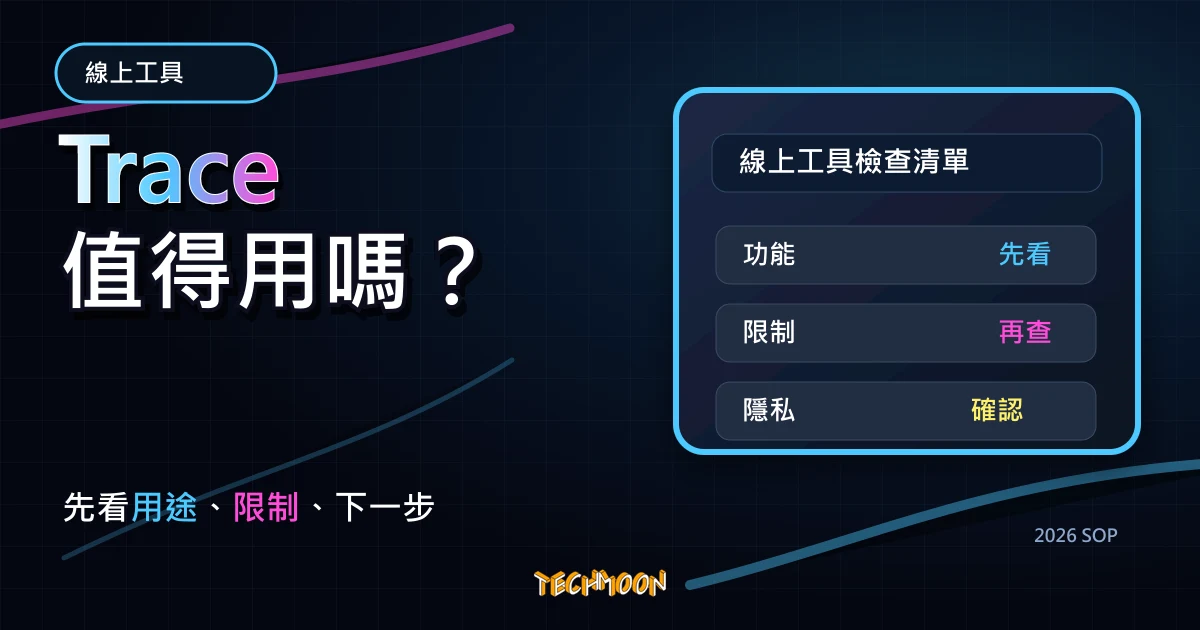 Trace - 免費線上快速去背工具，提供內建背景能替換去背後的背景圖片，TechMoon 2026 新版 SOP 精選圖片