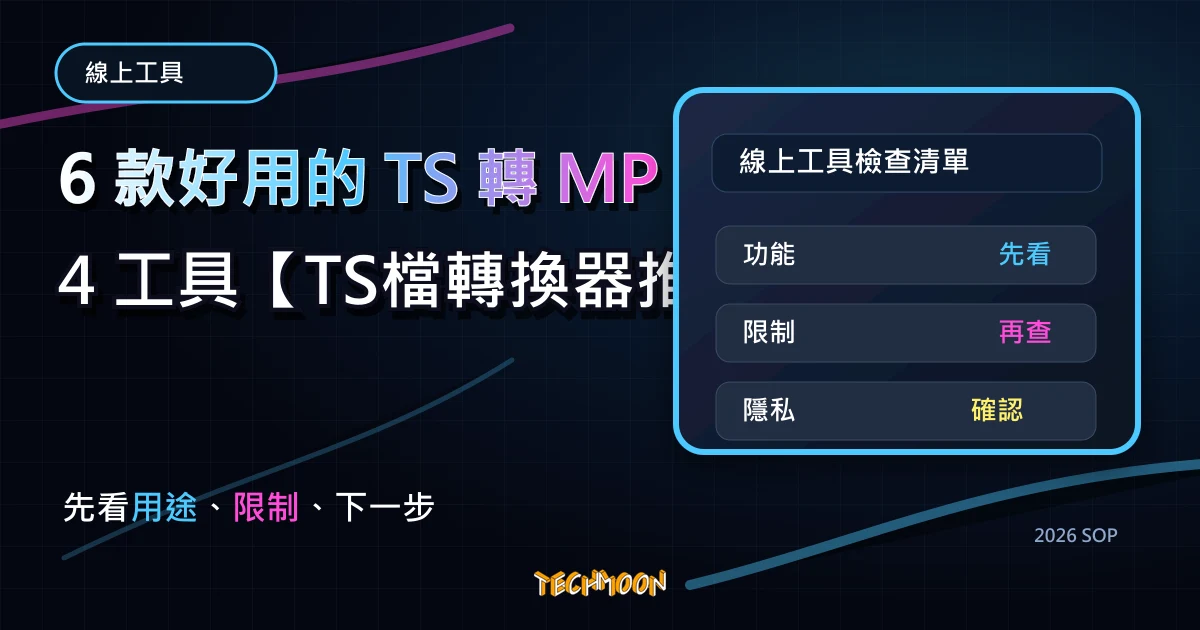 2025 年 6 款好用的 TS 轉 MP4 工具【TS檔轉換器推薦】，TechMoon 2026 新版 SOP 精選圖片