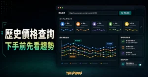 TWBuyer.info - 電商歷史價格查詢工具，快速抓取各家電商平台商品的歷史價格趨勢圖的 TechMoon 精選圖片，呈現TWBuyer.info相關介面、重點標題與科技感背景。