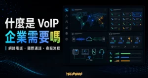 VoIP 網路電話概念的 TechMoon 精選圖片，呈現通話路由、客服流程、雲端封包與企業電話系統。