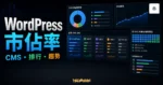 WordPress 市佔率文章的 TechMoon 精選圖片，呈現 CMS 排行、趨勢圖表與網站使用情境。
