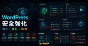 提升 WordPress 網站安全強化教學的 TechMoon 精選圖片，呈現更新、權限、備份與登入防護重點。