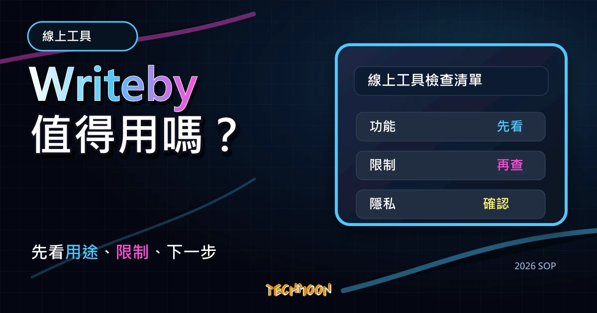 Writeby - 替代 Medium 的免費部落格平台，適合作家專心創作並支援 Markdown 語法撰寫，TechMoon 2026 新版 SOP 精選圖片