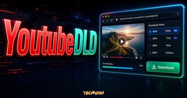 YoutubeDLD - 一鍵免費下載 Youtube 影片，在網址加上 DLD 即可 Download的 TechMoon 精選圖片，呈現YoutubeDLD相關介面、重點標題與科技感背景。