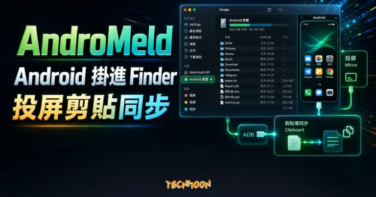 AndroMeld 教學:在 Finder 管理 Android 5 AndroMeld 精選圖片,呈現 Android 掛進 Mac Finder、投屏與 Mac Android 剪貼簿同步