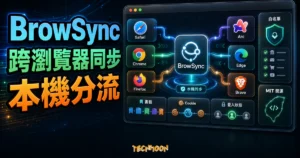 BrowSync 精選圖片，呈現跨瀏覽器同步、本機分流、Cookie、書籤與登入狀態同步