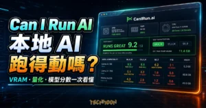 Can I Run AI 本地 AI 硬體檢測教學精選圖片，呈現 VRAM、量化與模型分數判斷