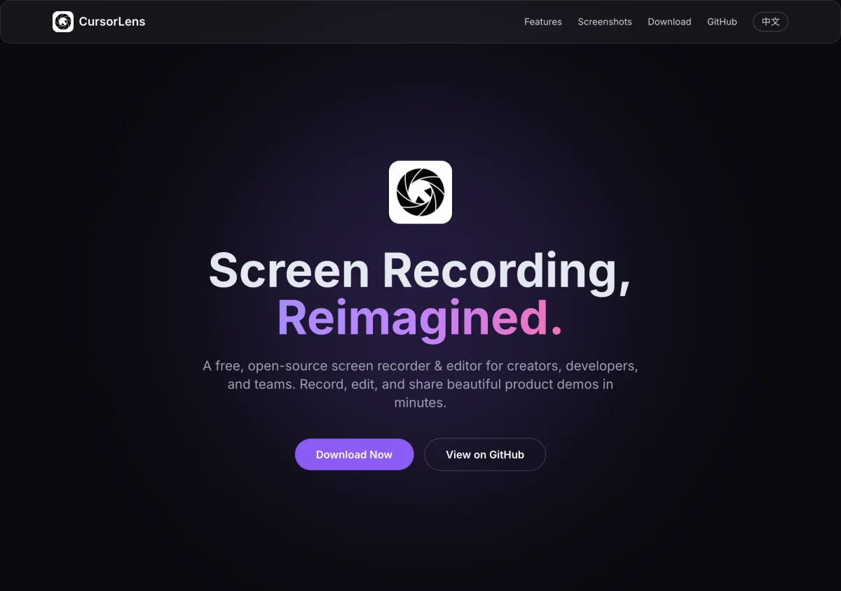 CursorLens:開源 Mac 螢幕錄影加剪輯工具,錄完直接在時間線上修游標與字幕 2 CursorLens 官方網站 lelekawaii.com CursorLens 首頁,主打開源 Mac 螢幕錄影加剪輯一體工具與游標特效