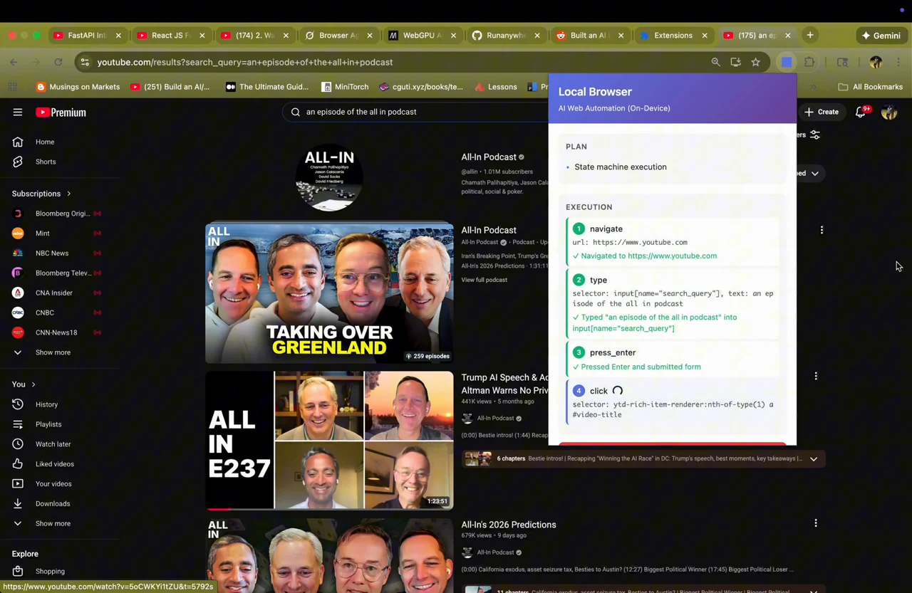 on-device-browser-agent:用 WebGPU 在 Chrome 本地跑 AI 網頁自動化的開源擴充功能 3 on-device-browser-agent 示範中 Agent 在網頁上自動點擊與抽取資料的畫面