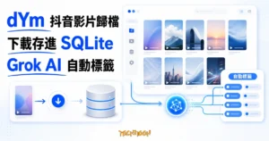 TechMoon 精選圖｜dYm 抖音影片歸檔工具：下載進本機 SQLite 並用 Grok AI 自動上標籤