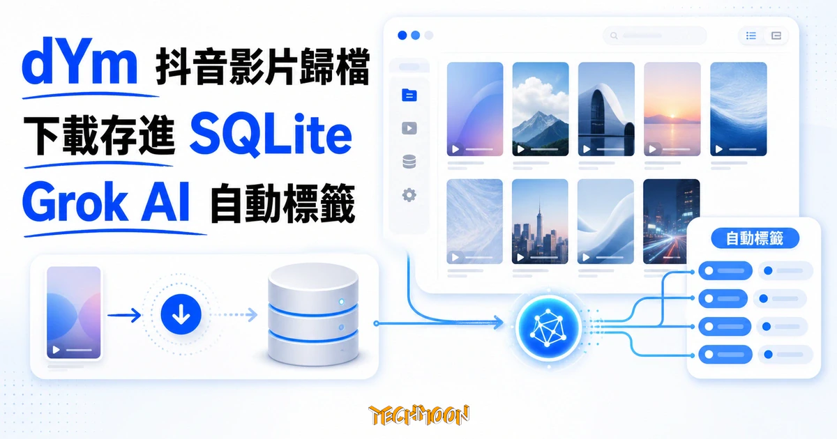 dYm:開源抖音影片歸檔工具,下載進本機 SQLite 並用 Grok 上標籤 1 TechMoon 精選圖|dYm 抖音影片歸檔工具:下載進本機 SQLite 並用 Grok AI 自動上標籤