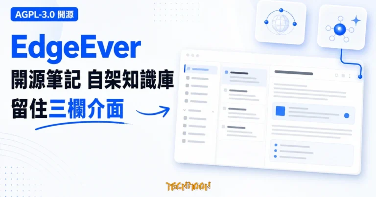TechMoon 精選圖｜EdgeEver 開源筆記工具留住 Evernote 三欄介面，可在 Cloudflare Serverless 免費自架，並原生支援 MCP 讓 AI Agent 讀寫筆記知識庫。