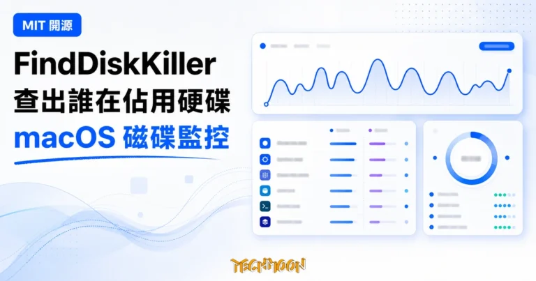macOS 磁碟監控工具 FindDiskKiller,查出誰一直在佔用硬碟 1 TechMoon 精選圖|FindDiskKiller macOS 磁碟監控工具,以抽象儀表板呈現進程讀寫、I/O 波形與磁碟健康指標