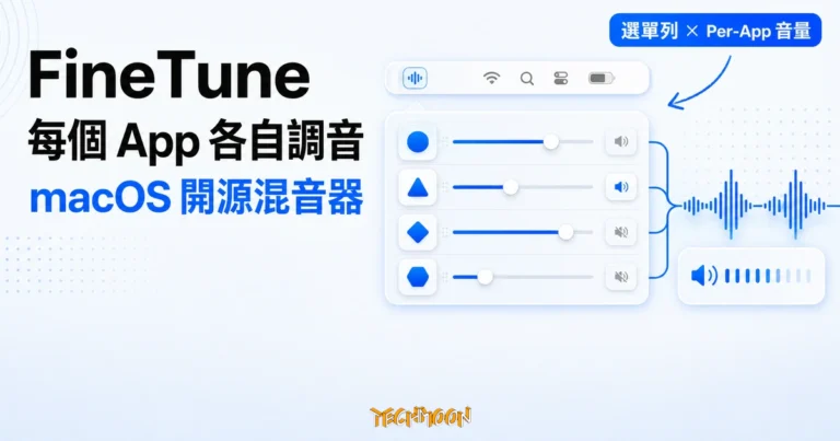 TechMoon 精選圖｜FineTune 在 macOS 選單列提供每個 App 的獨立音量控制