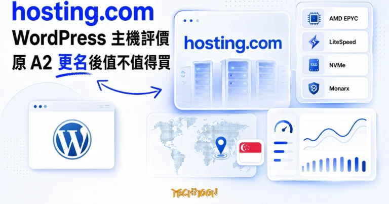 TechMoon 精選圖｜hosting.com WordPress 主機評價（原 A2 更名）
