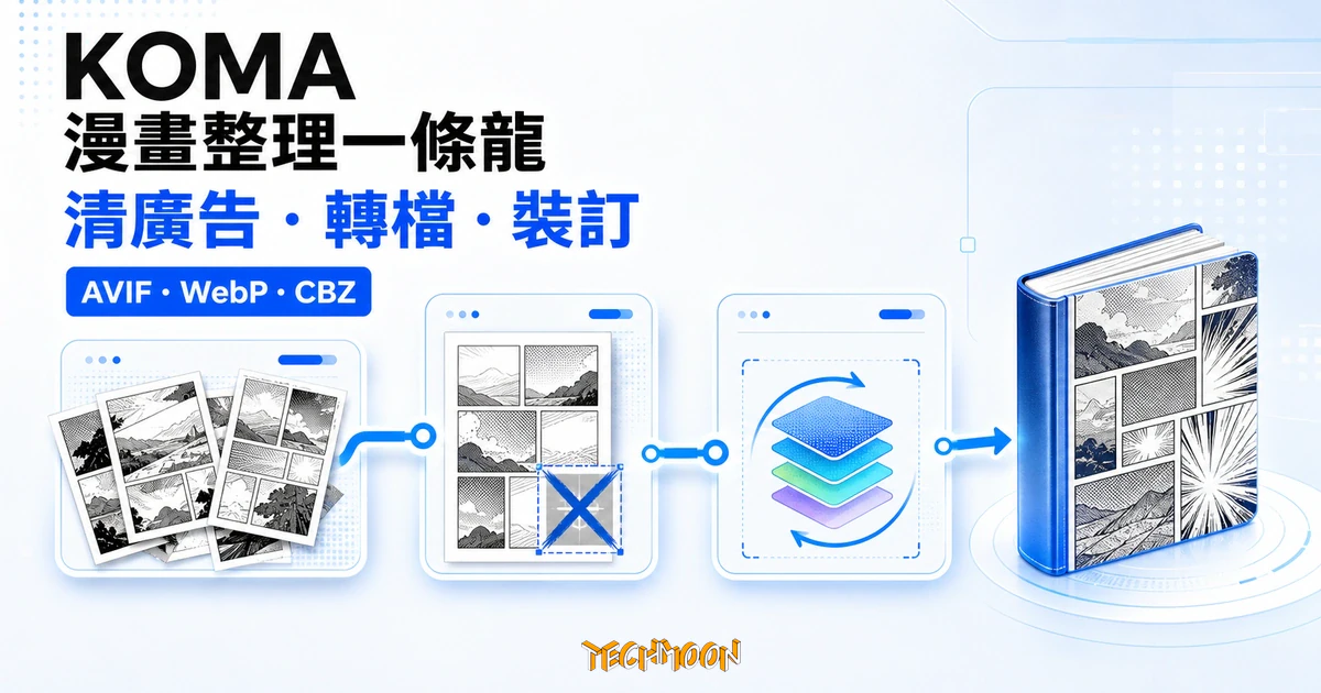 TechMoon 精選圖｜KOMA 把散亂掃描漫畫清除廣告、轉成 AVIF 或 WebP，再裝訂成 CBZ