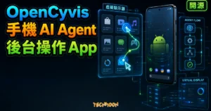 OpenCyvis 開源 Android AI 手機 Agent 精選圖片，呈現後台虛擬顯示器操作 App 與 Agent Flow