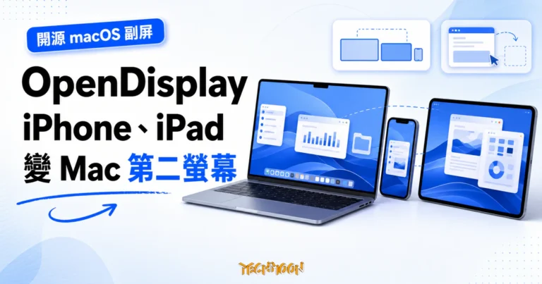 OpenDisplay 精選圖片，呈現 iPhone 與 iPad 連接 Mac 並成為可延伸視窗的第二螢幕