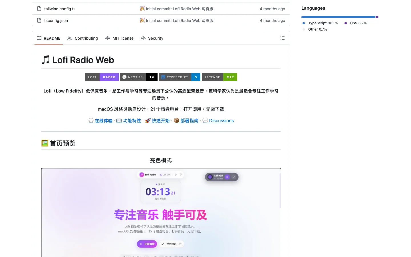 Lofi Radio Web:把背景音樂與專注計時收進一個網頁的開源播放器 3 Lofi Radio Web README 電台分類清單,21 個電台分七組