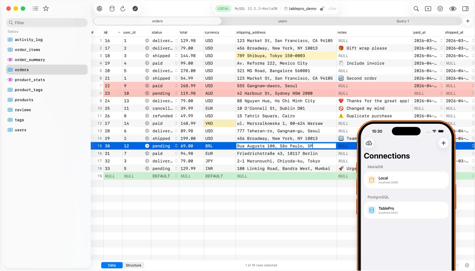 TablePro:原生 Mac 資料庫客戶端,免費開源還把 AI SQL 做進來 4 TablePro 官網展示的 SQL editor 與 data grid 畫面,包含資料表側邊欄、查詢分頁與資料列