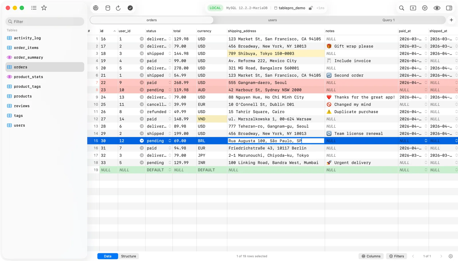 TablePro:原生 Mac 資料庫客戶端,免費開源還把 AI SQL 做進來 3 TablePro README 內嵌的 app-light 截圖,顯示資料表側邊欄、資料網格與本機 MySQL 連線狀態