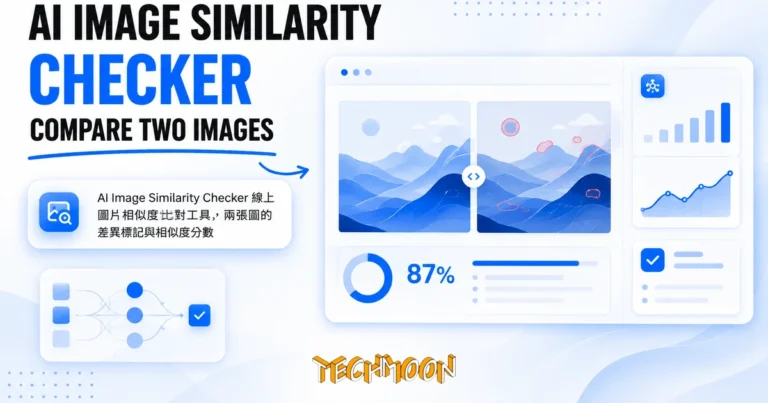 TechMoon 精選圖｜AI Image Similarity Checker 線上圖片相似度比對工具，兩張圖的差異標記與相似度分數