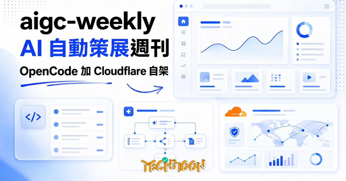 TechMoon 精選圖｜aigc-weekly 開源 AI 週刊：OpenCode Agent 加 Cloudflare 自動策展 AIGC 內容，自架前先看三個真實成本